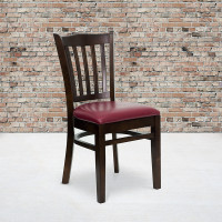 Flash Furniture Hercules Series Walnut Finished Vertical Slat Back Wooden Restaurant Chair with Burgundy Vinyl Seat XU-DGW0008VRT-WAL-BURV-GG